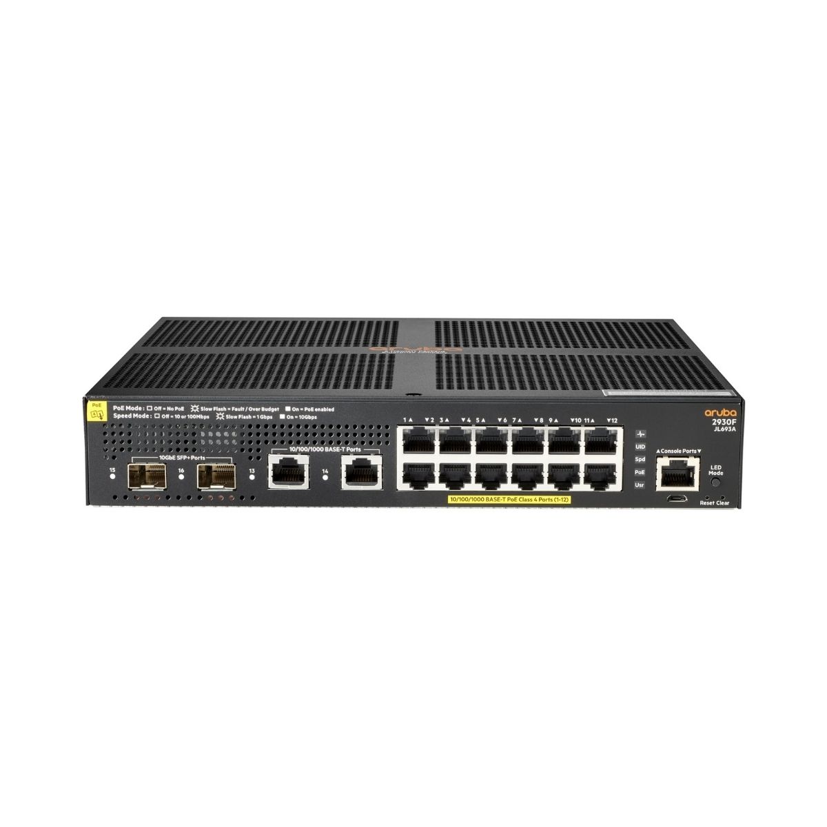 JL693AR - Aruba Renew - HPE Aruba 2930F 12G PoE+ 2G/2SFP+ - Switch - 12 Anschlüsse - managed - an Rack montierbar